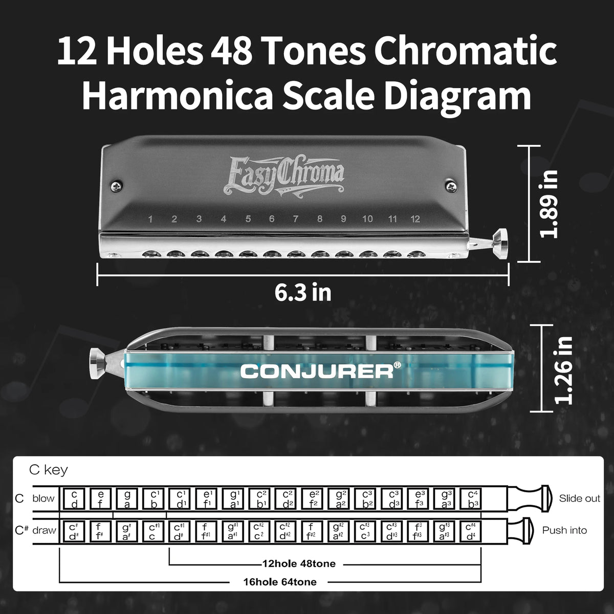 Harmonica Chromatique Pro C Noir